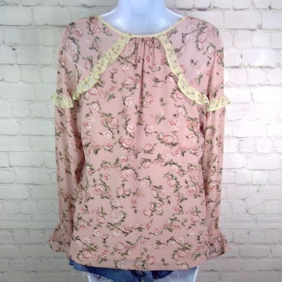 Daniel Rainn DR2 Floral Ruffle Boho Western Blouse - Picture 3 of 5